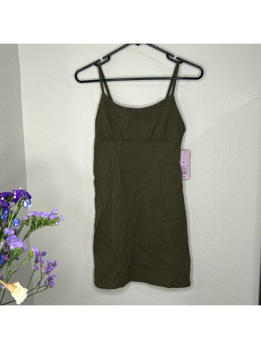 NWT Wild Fable Women's Army Green Linen Spaghetti Strap Mini Dress Size XS
